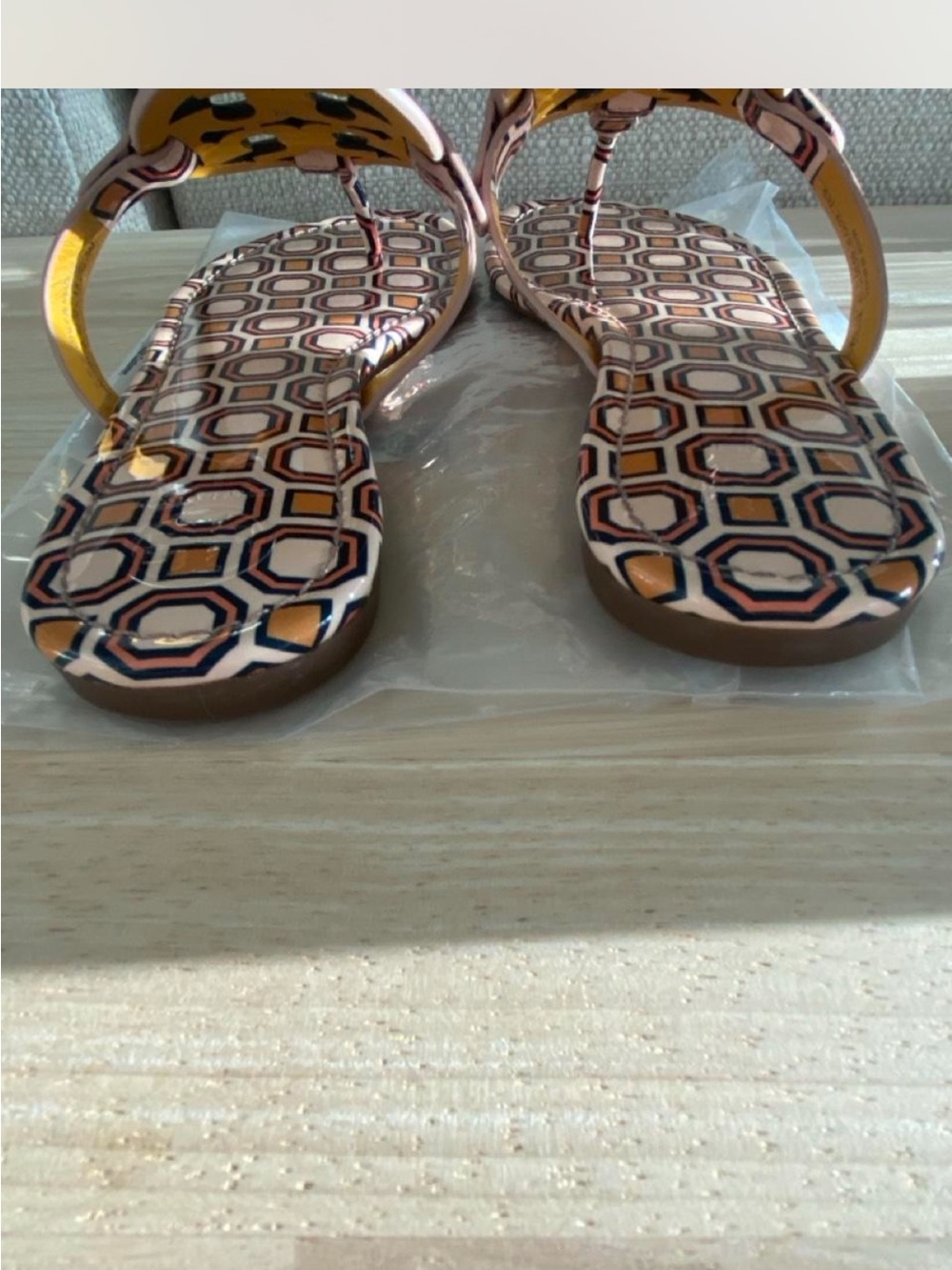 Tory Burch Yellow, Pink & Navy Geometric Thong Sandals - Picture 2 of 7